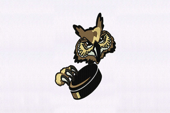 Hockey Puck Owl Embroidery for Boutique Apparel